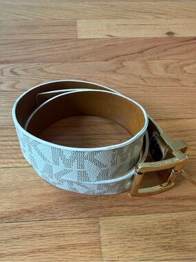 Michael Kors Vanilla Signature MK Canvas Belt with Gold Buckle